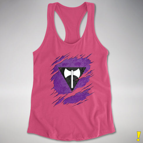 Lesbian Labrys Pride Flag Ripped Reveal Racerback Tank - Hot Pink