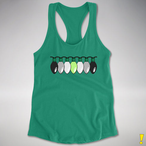 Agender Pride Christmas Lights Racerback Tank - Kelly Green