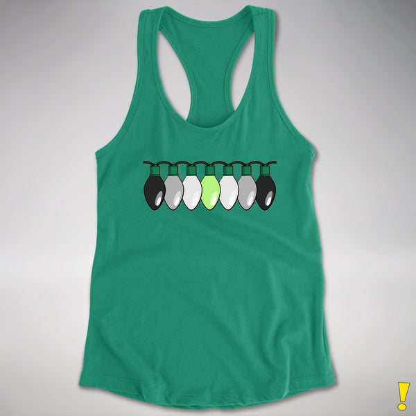 Agender Pride Christmas Lights Racerback Tank - Kelly Green