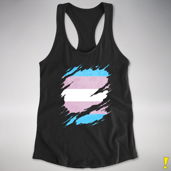 Transgender Pride Flag Ripped Reveal Racerback Tank - Black