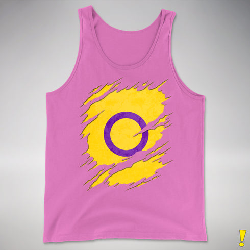 Intersex Pride Flag Ripped Reveal Premium Tank Top - Neon Pink