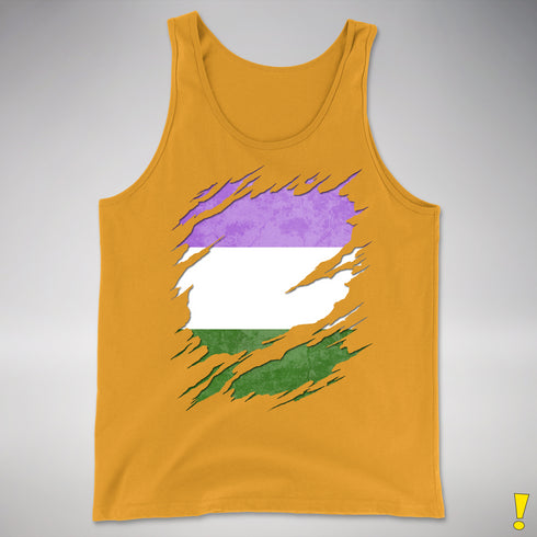 Genderqueer Pride Flag Ripped Reveal Premium Tank Top - Gold