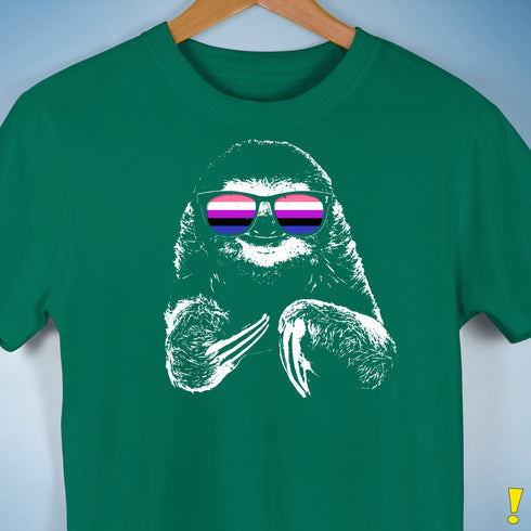Pride Sloth Genderfluid Flag Sunglasses Premium Unisex T-Shirt - Kelly Green
