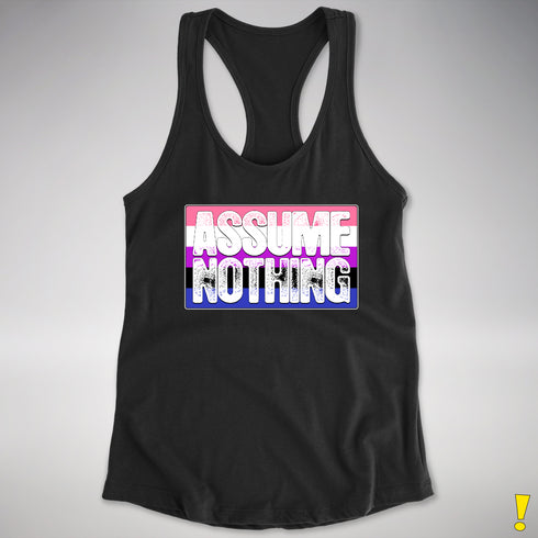 Assume Nothing Genderfluid Pride Flag Racerback Tank - Black