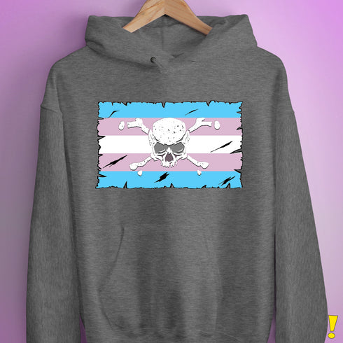 Transgender Pride Pirate Flag Hoodie - Grey Heather