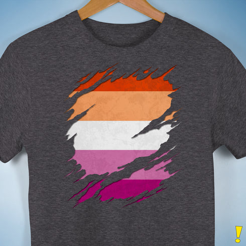 Lesbian Pride Flag Ripped Reveal Premium Unisex T-Shirt - Dark Grey Heather