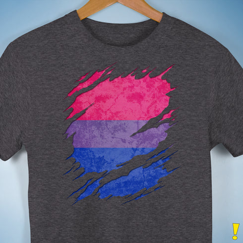 Bisexual Pride Flag Ripped Reveal Premium Unisex T-Shirt - Dark Grey Heather