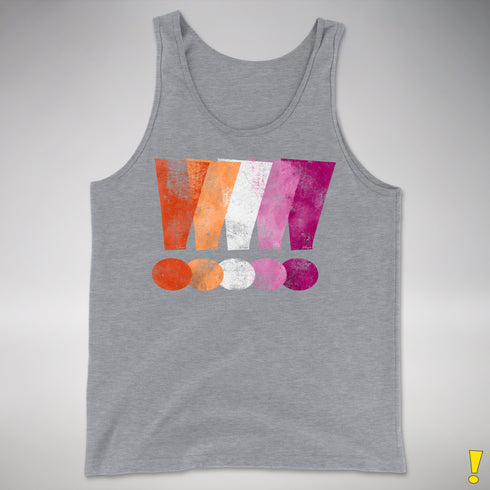 Distressed Lesbian Pride Graphic Exclamation Points Premium Tank Top - Grey Heather