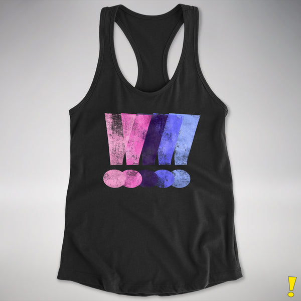Distressed Omnisexual Pride Exclamation Points Racerback Tank - Black