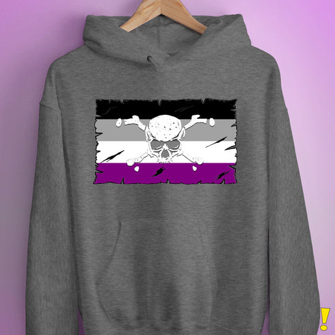 Asexual Pride Pirate Flag Hoodie - Grey Heather