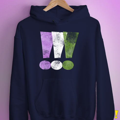 Genderqueer Pride Exclamation Points Hoodie - Navy