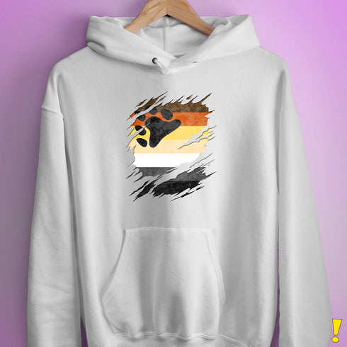 Bear Pride Flag Ripped Reveal Hoodie - White