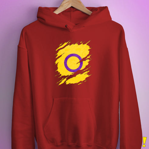 Intersex Pride Flag Ripped Reveal Hoodie - Red