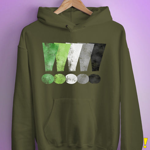 Distressed Aromantic Pride Exclamation Points Hoodie - Army