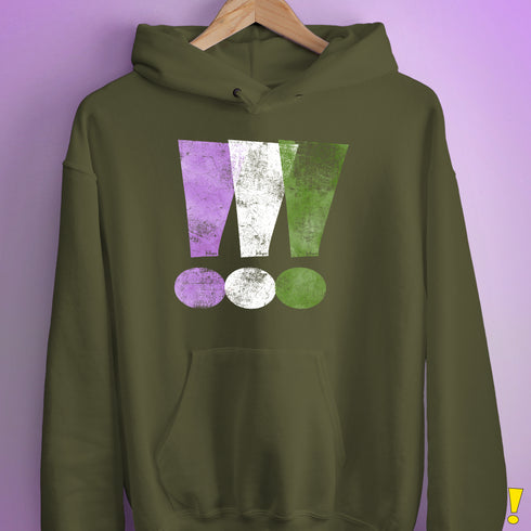 Genderqueer Pride Exclamation Points Hoodie - Army