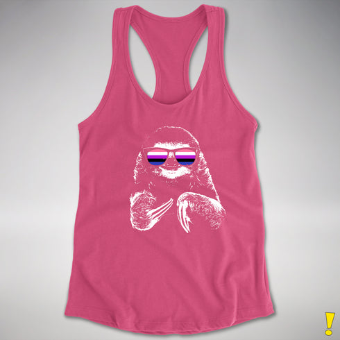 Pride Sloth Genderfluid Flag Sunglasses Women's Racerback Tank - Hot Pink