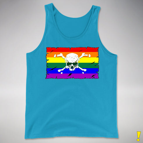 LGBTQ Rainbow Pride Pirate Flag Premium Tank Top - Neon Blue