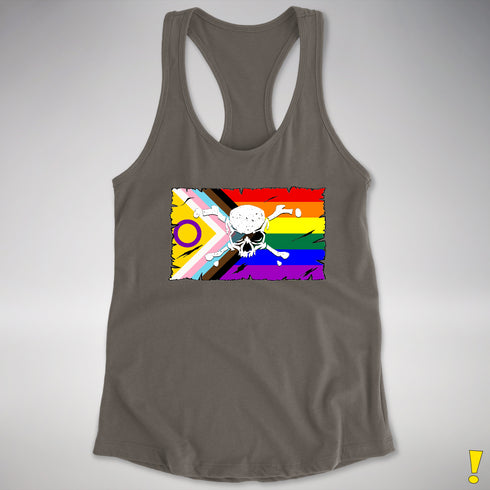 Intersex Inclusive Progress Pride Pirate Flag Racerback Tank - Dark Grey