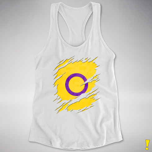 Intersex Pride Flag Ripped Reveal Racerback Tank - White