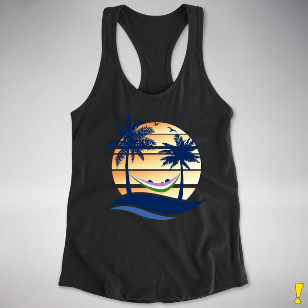 Genderqueer Pride Hammock Summer Beach Sunset Racerback Tank - Black