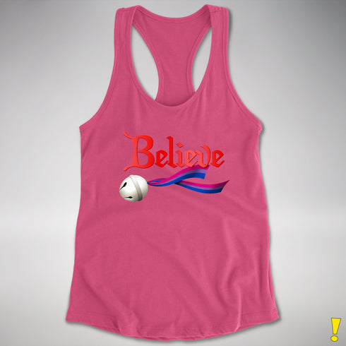 Believe Bisexual Pride Jingle Bell Racerback Tank - Hot Pink