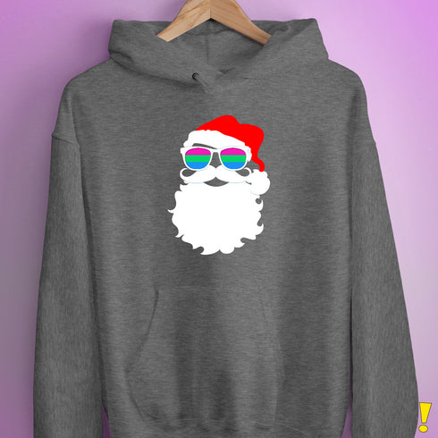 Santa Claus Polysexual Pride Flag Sunglasses Hoodie - Grey Heather