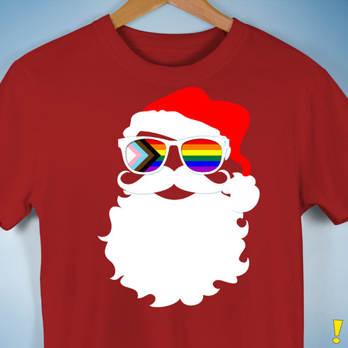 Santa’s LGBTQ Progress Pride Flag Shades Premium Unisex T-Shirt - Red