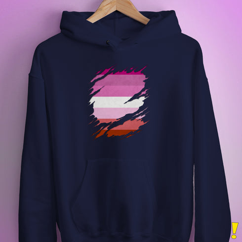 Pink Lesbian Ripped Reveal Hoodie - Navy