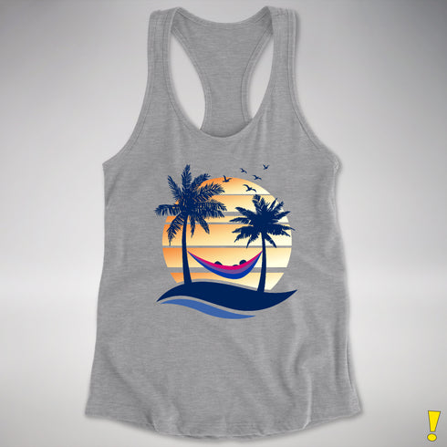 Bisexual Pride Hammock Summer Beach Sunset Racerback Tank - Heather Grey