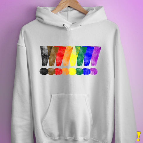 Distressed Philly LGBTQ Pride Whee! Exclamation Points Hoodie - White