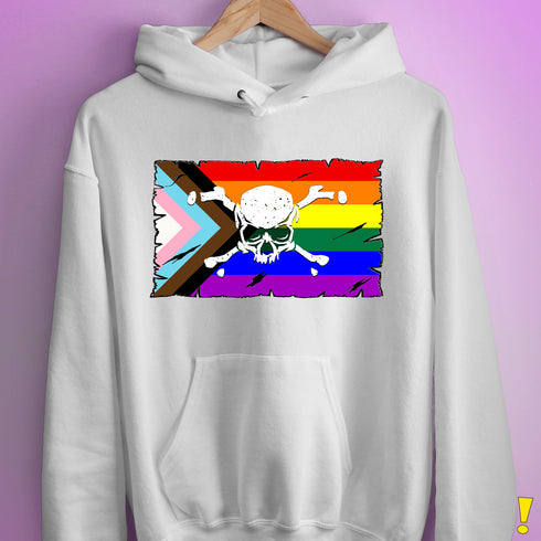 LGBTQ Progress Pride Pirate Flag Hoodie - White