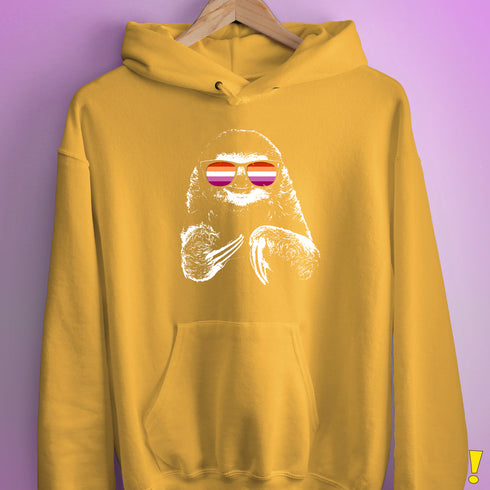 Pride Sloth Lesbian Flag Sunglasses Hoodie - Mustard