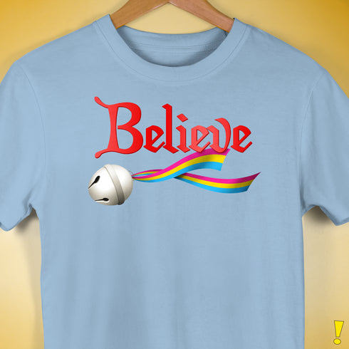 Believe Pansexual Pride Jingle Bell Premium Unisex T-Shirt - Baby Blue