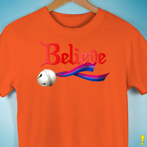 Believe Bisexual Pride Jingle Bell Premium Unisex T-Shirt - Orange