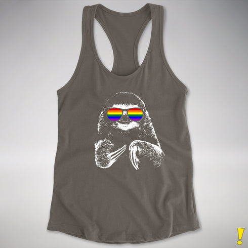 Pride Sloth LGBTQ Flag Sunglasses Women's Racerback Tank - Dark Grey