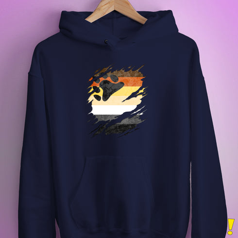 Bear Pride Flag Ripped Reveal Hoodie - Navy