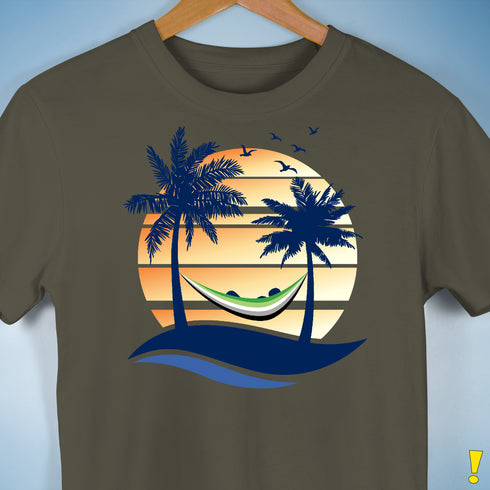 Aromantic Pride Hammock Summer Beach Sunset Premium Unisex T-Shirt - Army
