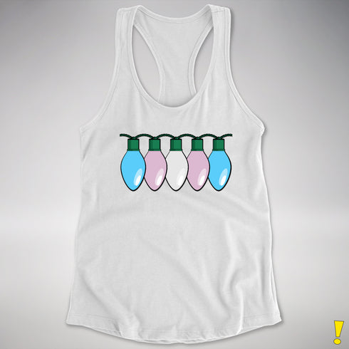 Transgender Pride Flag Christmas Lights Racerback Tank - White
