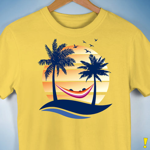 Lesbian Pride Hammock Summer Beach Sunset Premium Unisex T-Shirt - Yellow