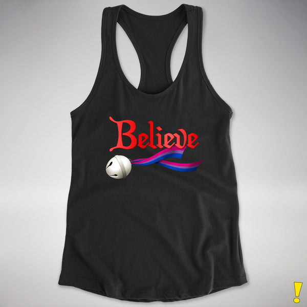 Believe Bisexual Pride Jingle Bell Racerback Tank - Black
