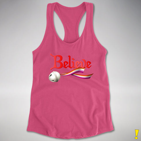 Believe Lesbian Pride Jingle Bell Racerback Tank - Hot Pink