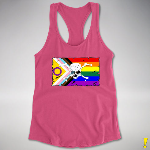 Intersex Inclusive Progress Pride Pirate Flag Racerback Tank - Hot Pink