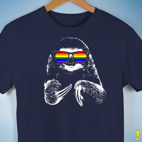 Pride Sloth LGBTQ Flag Sunglasses Premium Unisex T-Shirt - Navy