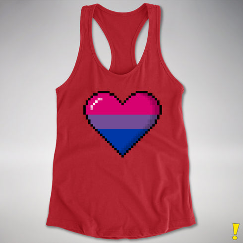 Bisexual Pride 8-Bit Pixel Heart Racerback Tank - Red