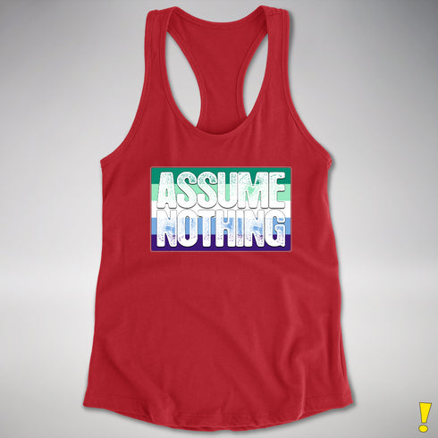 Assume Nothing Gay Male Pride Flag Racerback Tank - Red