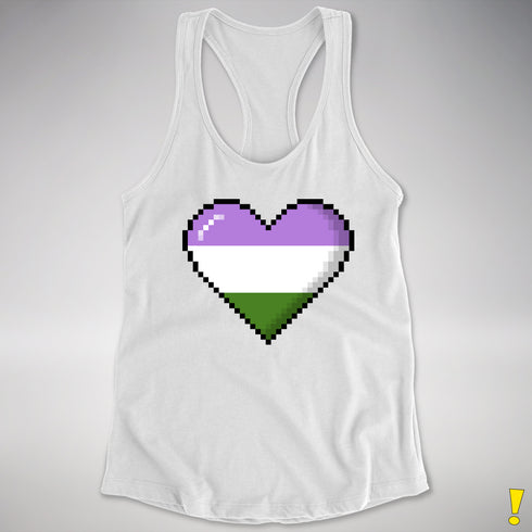 Genderqueer Pride 8-Bit Pixel Heart Racerback Tank - White