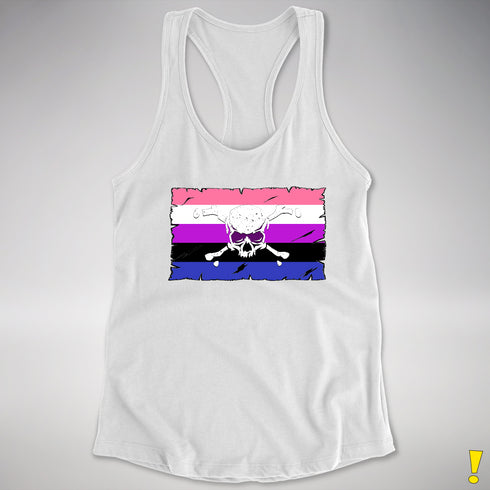 Genderfluid Pride Pirate Flag Racerback Tank - White