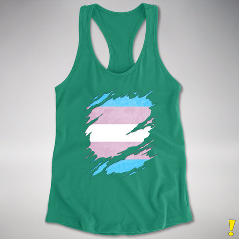 Transgender Pride Flag Ripped Reveal Racerback Tank - Kelly Green