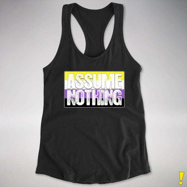 Assume Nothing Nonbinary Pride Flag Racerback Tank - Black