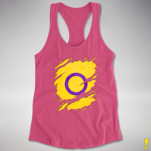 Intersex Pride Flag Ripped Reveal Racerback Tank - Hot Pink